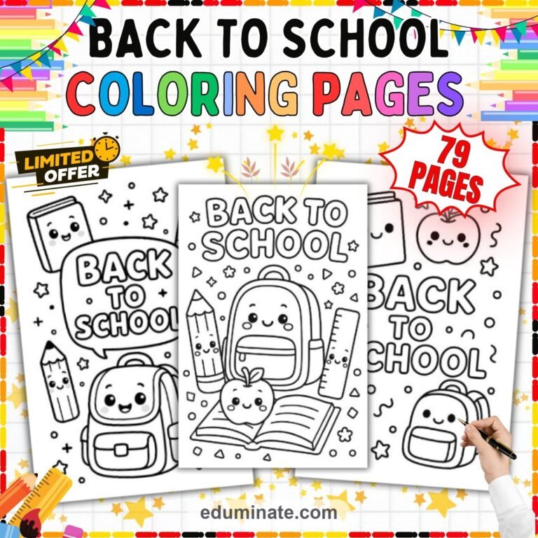 Back to School Coloring Pages Bundle | School Supplies and August Sheets cover 1