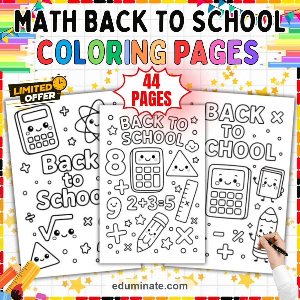 Back to School Math Coloring Pages – Fun Elementary School Math Sheets Pack cover