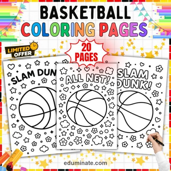 Basketball Sports Coloring Sheets | Fun Court Game Art Activities Booklet — resource cover