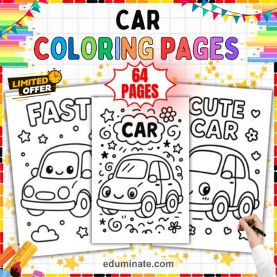 Printable Car Coloring Pages Cute Vehicle Coloring Sheets for Kids 64 Sheets — resource cover