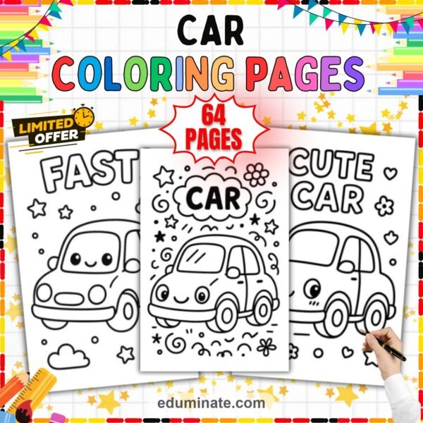 Printable Car Coloring Pages Cute Vehicle Coloring Sheets for Kids 64 Sheets — resource cover
