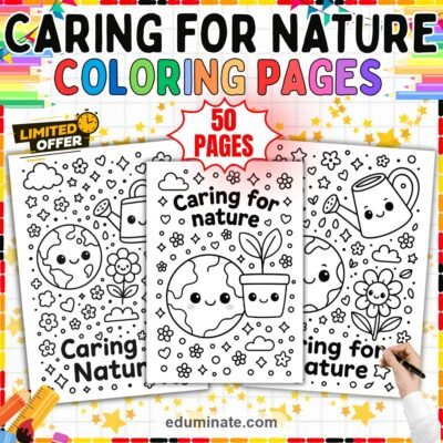 Caring for Nature Coloring Pages Earth Day Recycling Coloring Sheets 50 Pages — resource cover
