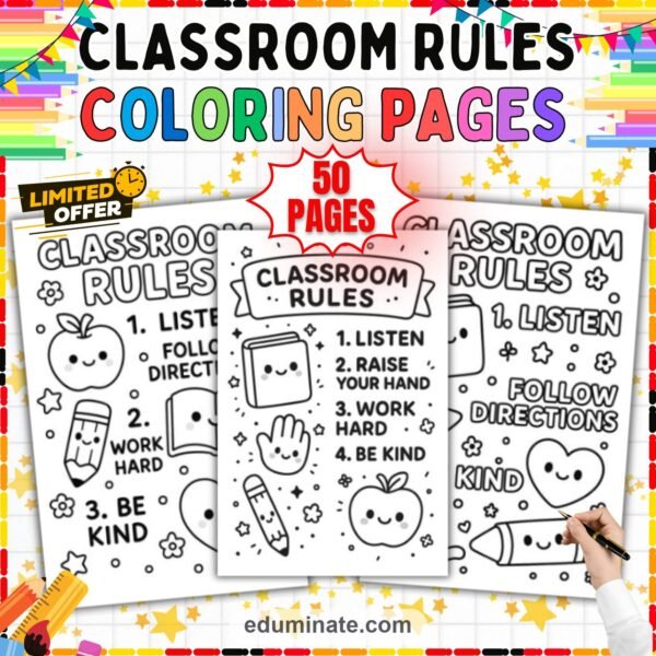 Classroom Rules Coloring Pages | Back to School Classroom Management Activity — resource cover