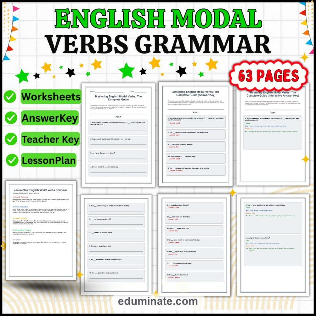 Modal Verbs Worksheet | English Grammar Practice | Answer Key and Lesson Plan