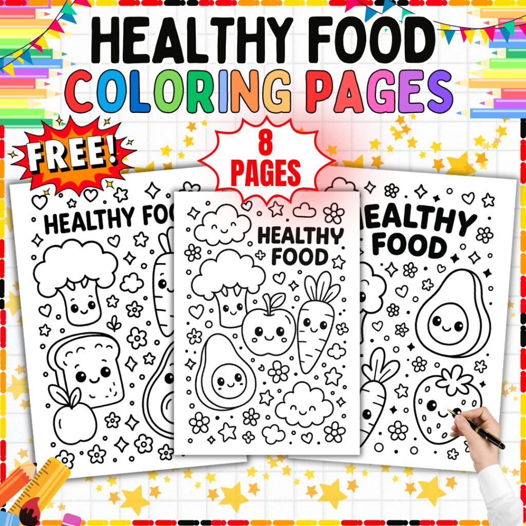 Free Healthy Food Coloring Pages | Fruits and Vegetables Printable for Kids