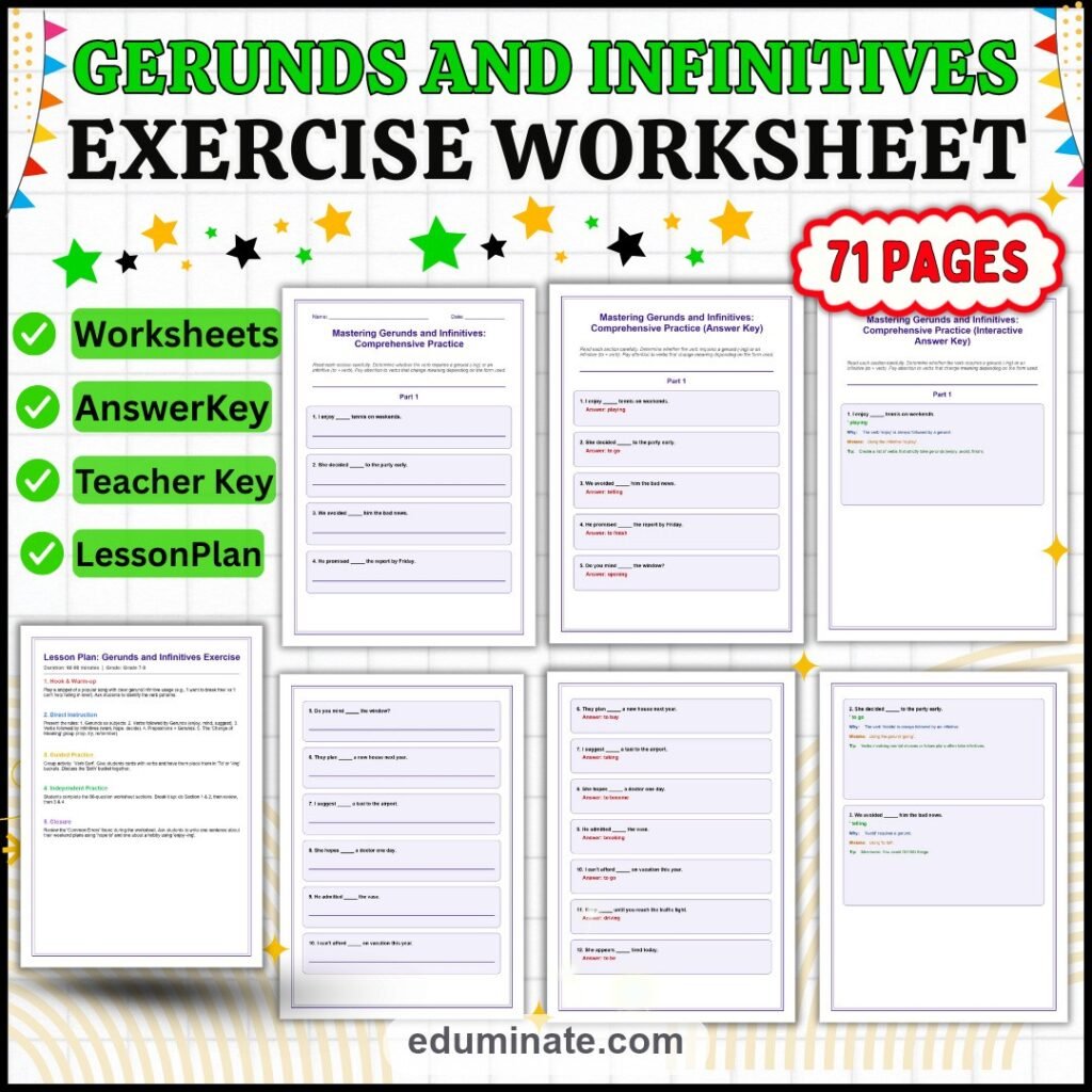 Gerunds and Infinitives Worksheet | Verb Pattern Practice | Grammar Activity Set