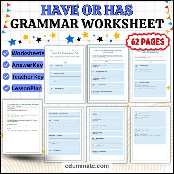 Subject Verb Agreement Worksheets | Have Has Practice | Grammar Activities Pack — resource cover