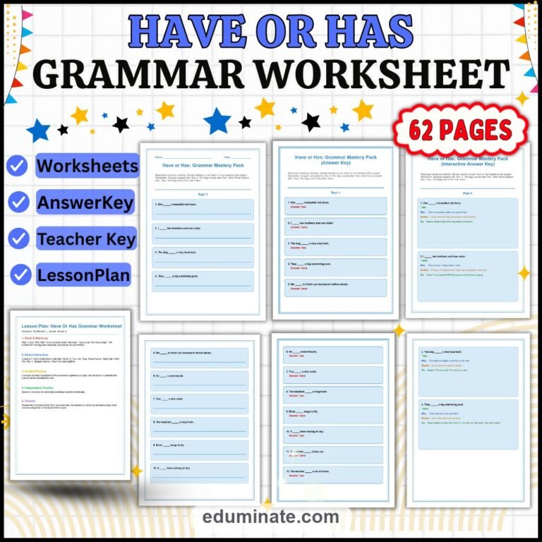 Have or Has Worksheets Bundle | Can or Can’t Grammar for Beginners cover 2