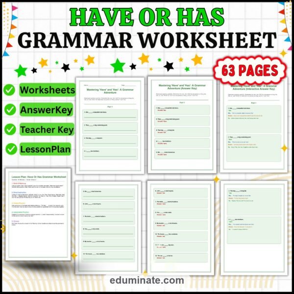 Have or Has Worksheet | Subject Verb Agreement Practice | Grammar Printables — resource cover