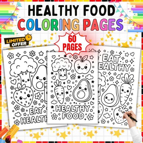 Fruits and Vegetables Coloring Pages - Kawaii Food Coloring Sheets, 60 Pages — resource cover