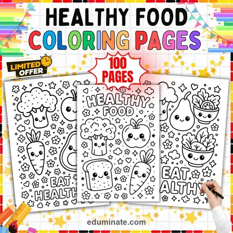 Healthy Food Coloring Pages Bundle | Kawaii Fruit and Vegetable Coloring Sheets cover 3
