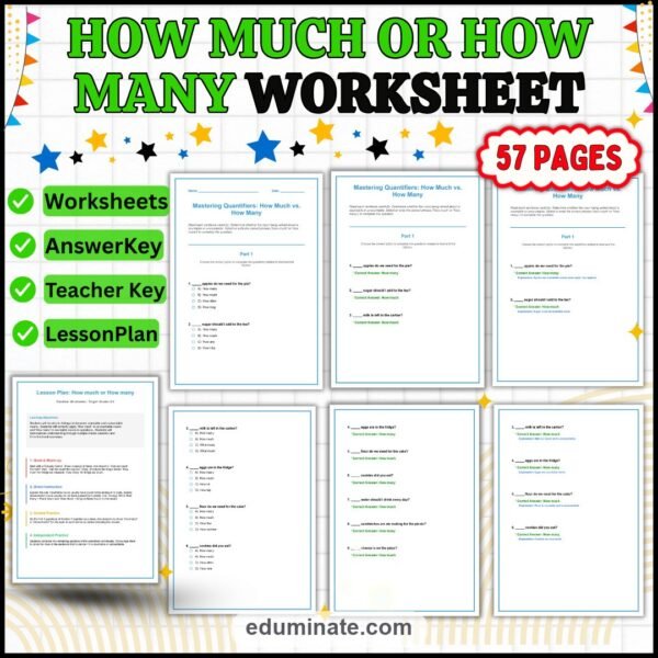 How Much or How Many Worksheet | Countable and Uncountable Nouns Practice Pack — resource cover