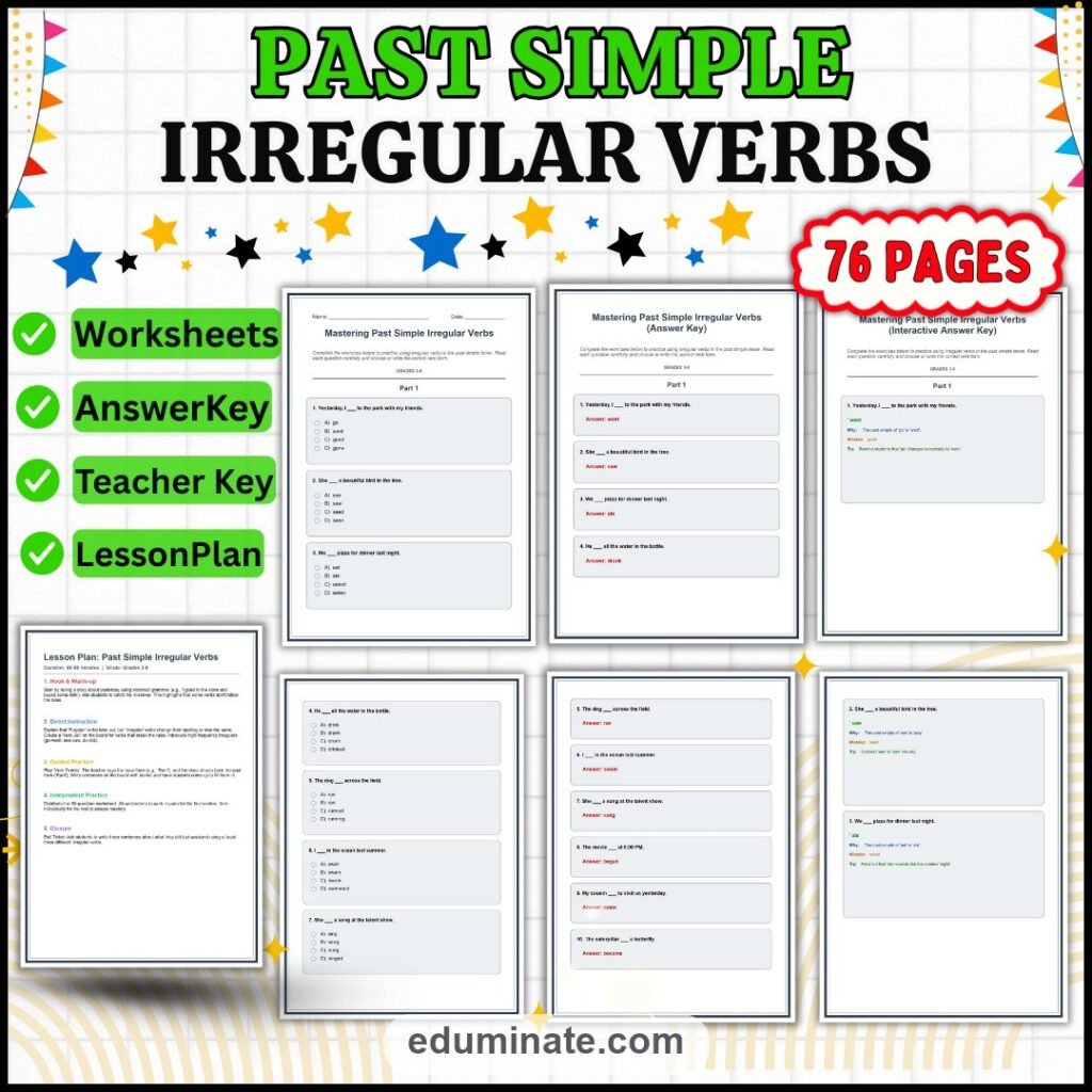 Past Simple Irregular Verbs Worksheets | Fill In Activity | Grammar Practice Set