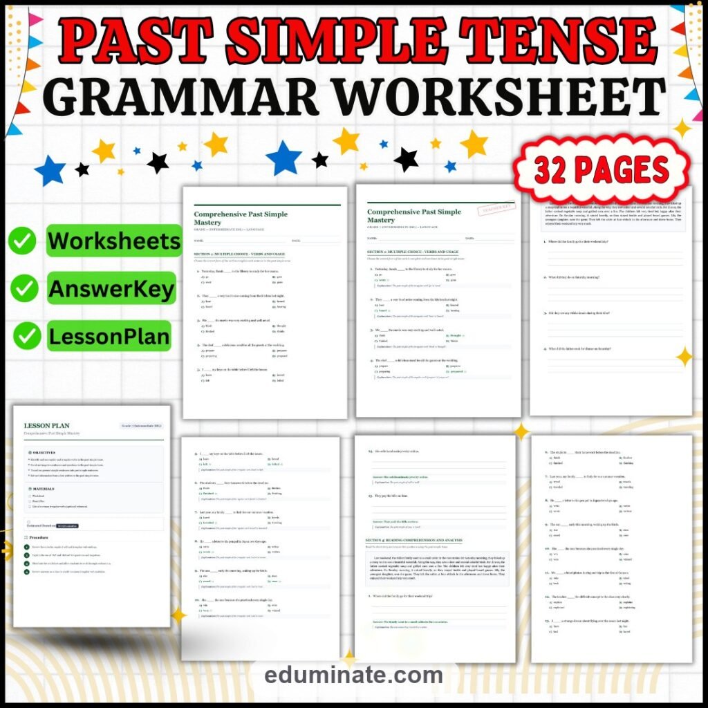 Past Tense Verbs Worksheet | Irregular Verbs Practice | ESL Grammar Worksheets