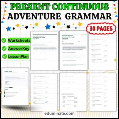 Present Continuous Tense Worksheets | Jungle Expedition ESL Grammar Practice — resource cover