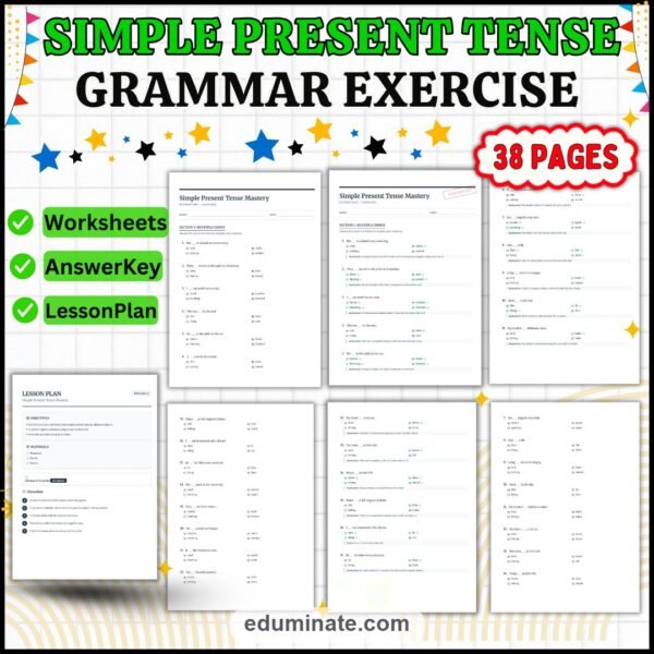 Simple Present Tense Worksheets | Grammar Practice | Answer Key and Lesson Plan — resource cover
