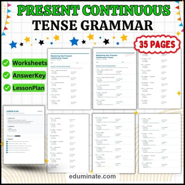 Present Continuous Tense Practice | Grammar Worksheets | Verb Tense Activities — resource cover