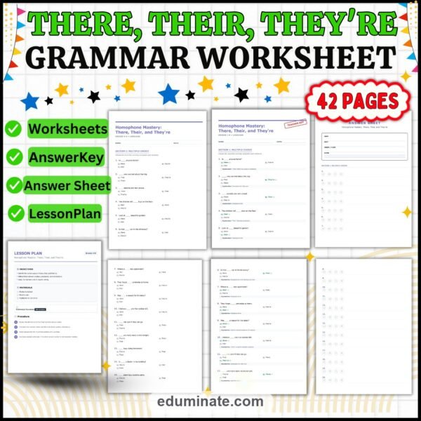 There, Their, They're Worksheets | Homophones Practice | Grammar Activity Set — resource cover