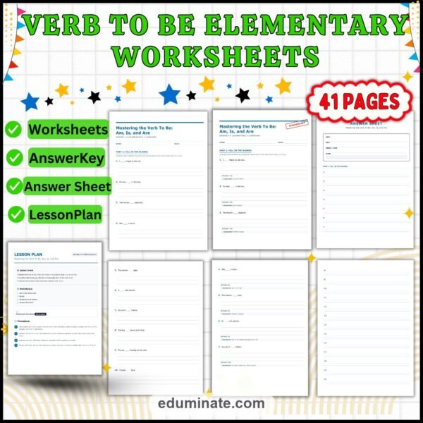 Verb To Be Worksheets | Am Is Are Practice | Grammar Fill In The Blank Set — resource cover