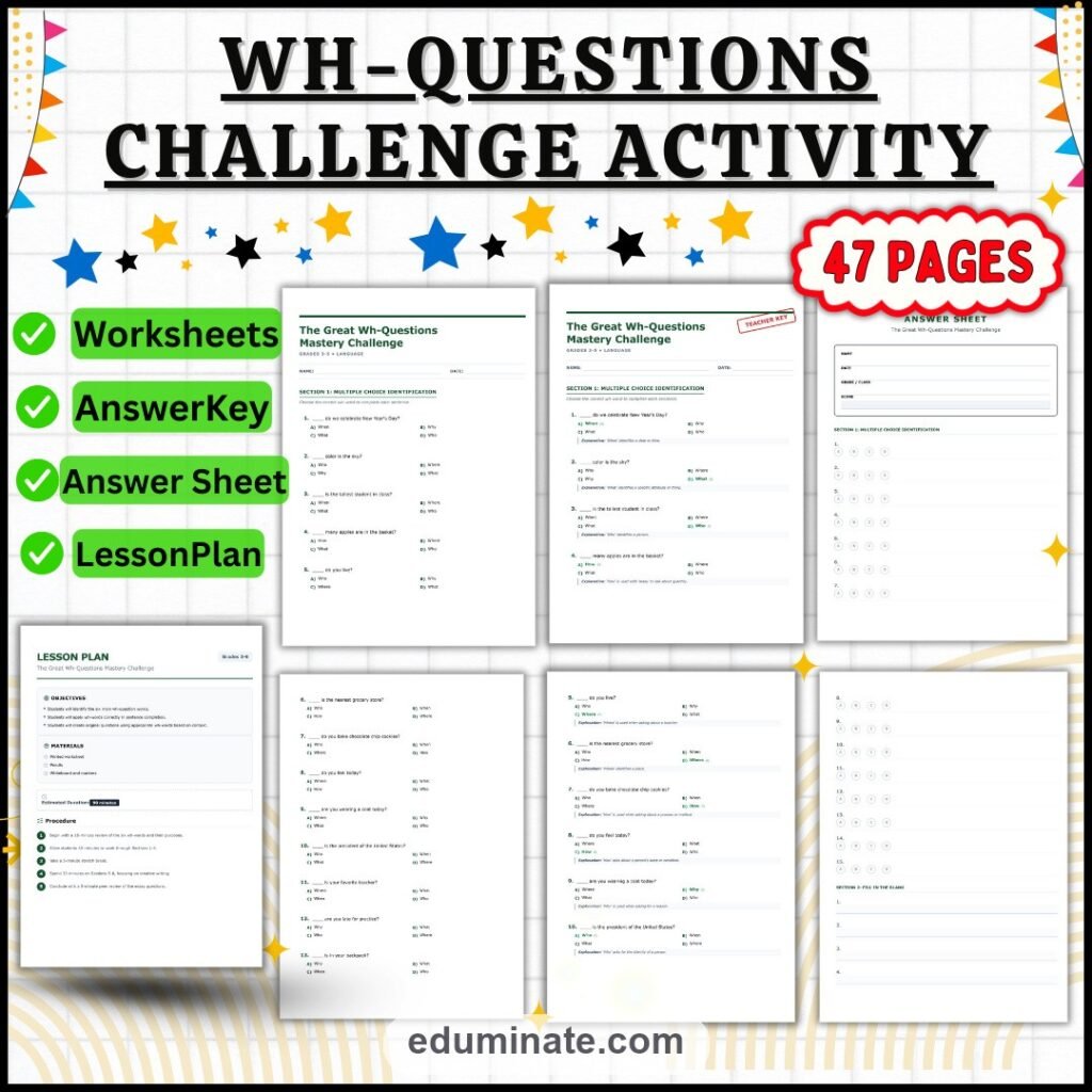 Wh Questions Worksheets | Who What When Where Why How | Question Words Practice