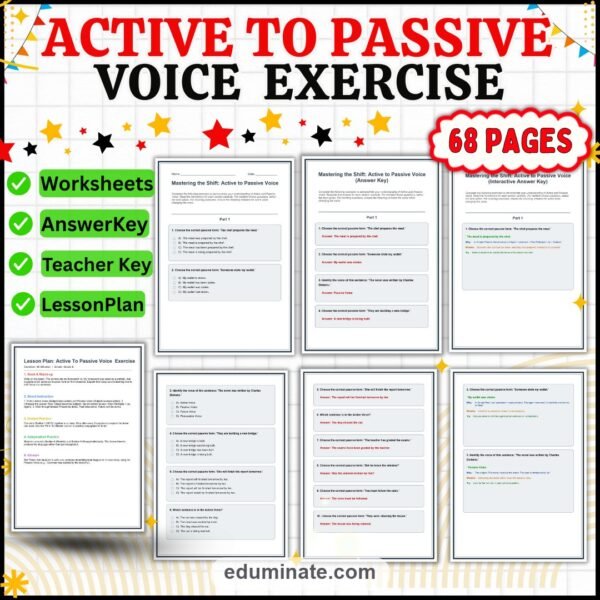 Active to Passive Voice Worksheet | Grammar Practice | Printable ELA Activity — resource cover