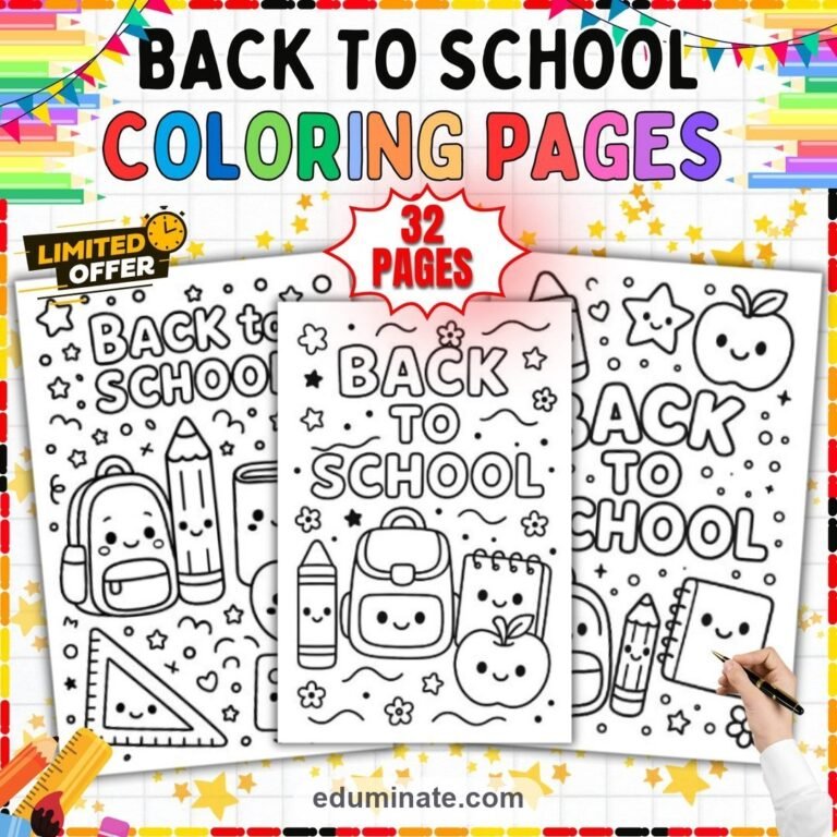 Back to School Coloring Pages Bundle | School Supplies and August Sheets cover 2