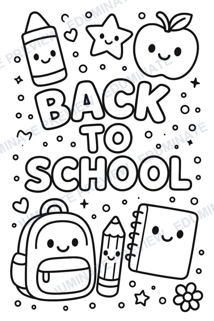 Back to School Coloring Pages (32 Printable First Week of School Sheets) preview page