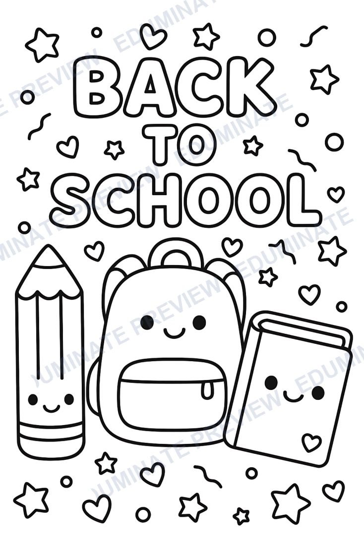 Preview sheet 3 of Back to School Coloring Pages (32 Printable First Week of School Sheets)