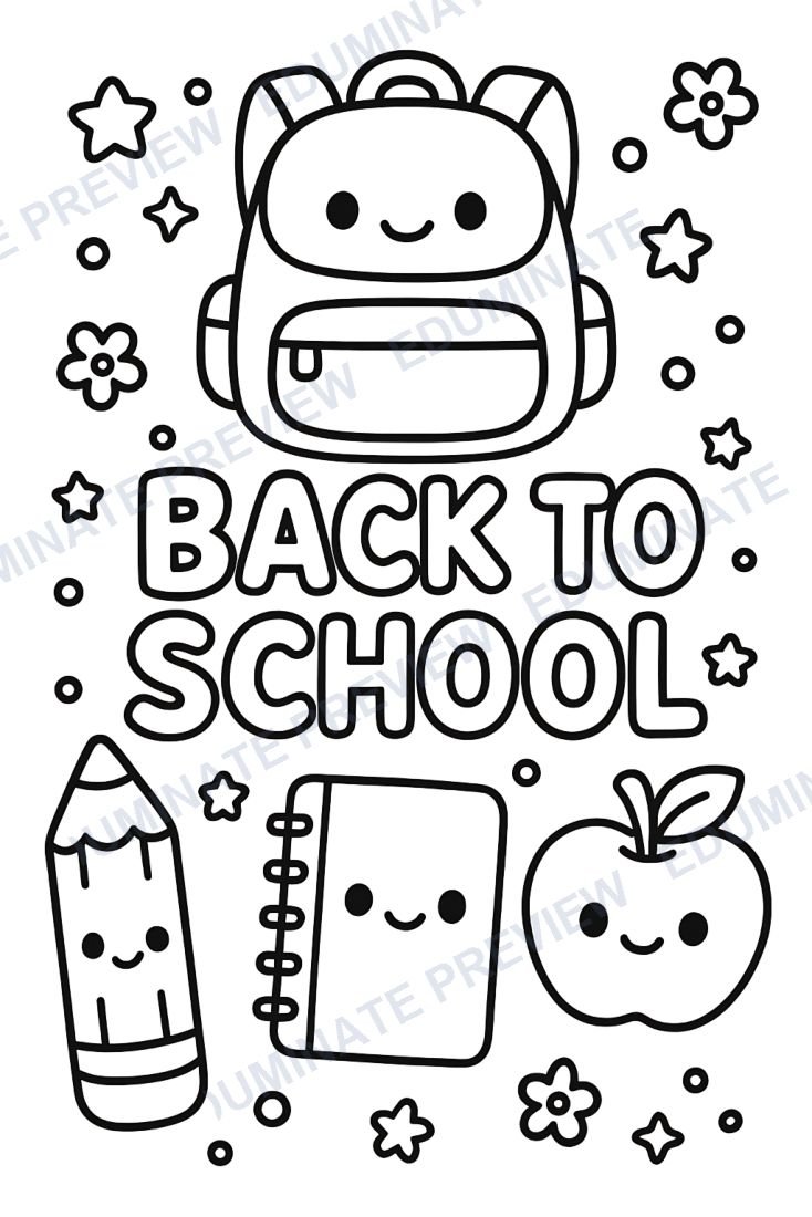 Preview sheet 4 of Back to School Coloring Pages (32 Printable First Week of School Sheets)