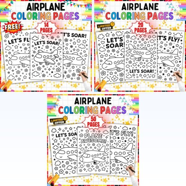Airplane Coloring Mega Bundle (84 Printable Pages, 3 Packs) — resource cover