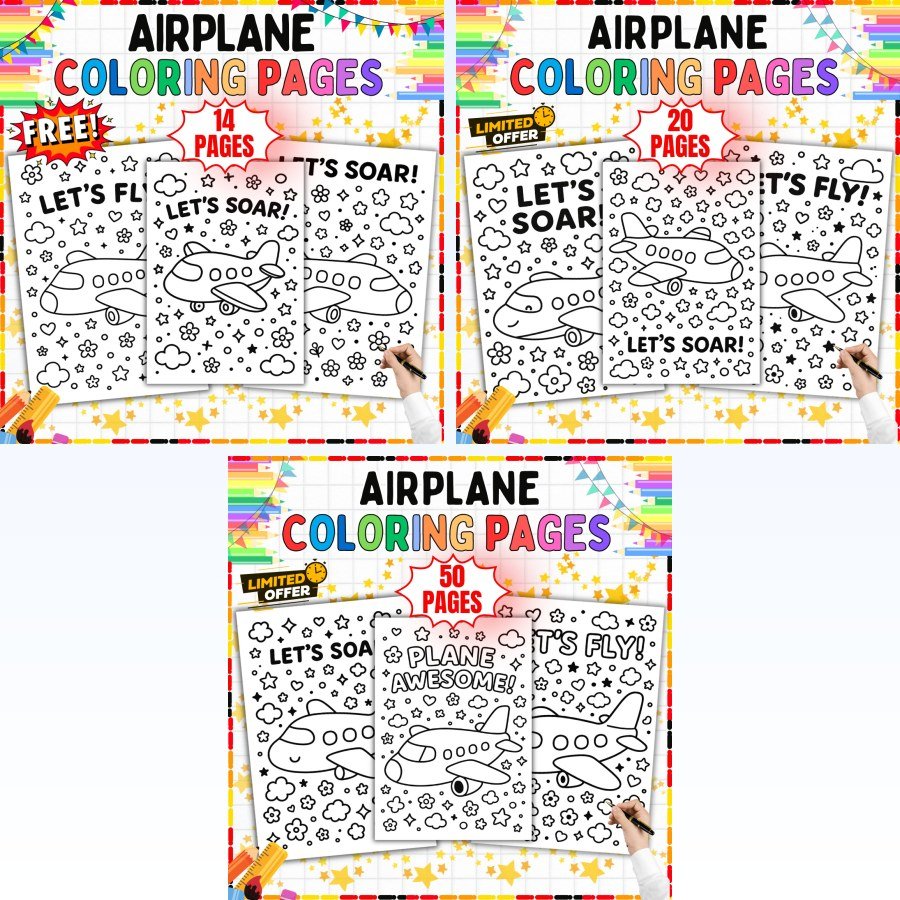 Airplane Coloring Mega Bundle (84 Printable Pages, 3 Packs)