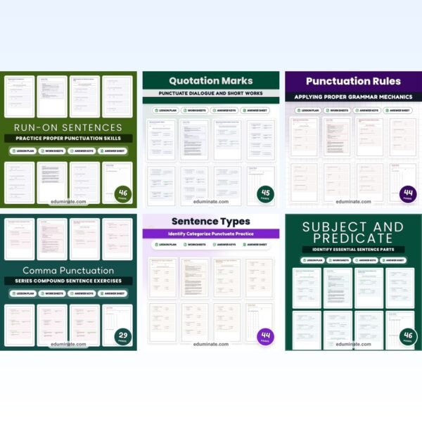 Punctuation and Sentence Structure Worksheets Bundle | 6 Grammar Packets — resource cover