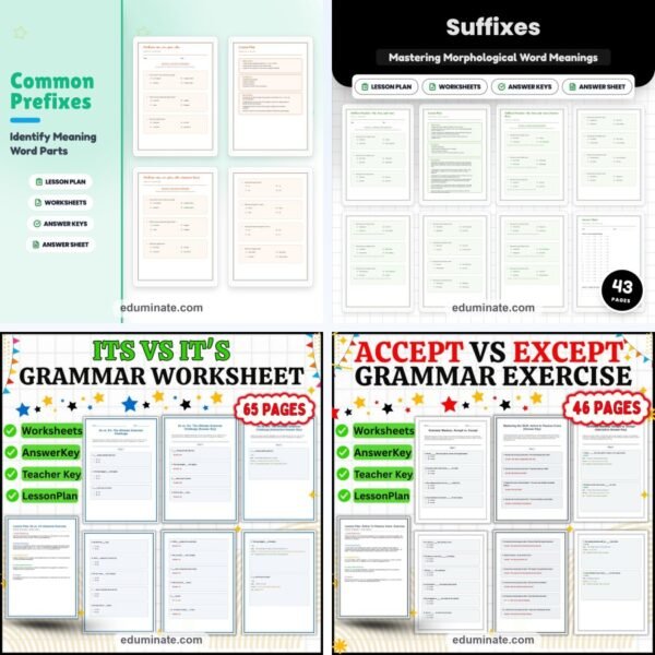 Word Study Worksheets Bundle | Prefixes, Suffixes and Commonly Confused Words — resource cover
