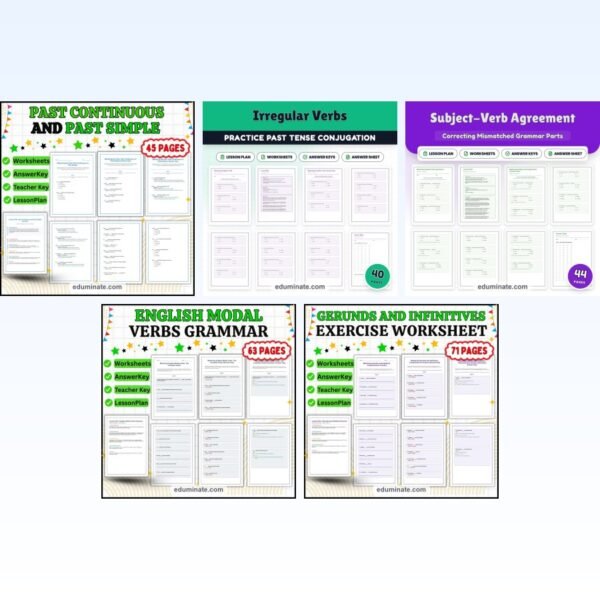 Verb Tenses and Verb Forms Worksheets Bundle | 5 Grammar Packets With Answer Keys — resource cover
