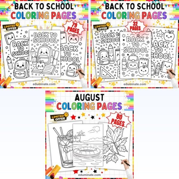 Back to School Coloring Pages Bundle | School Supplies and August Sheets — resource cover