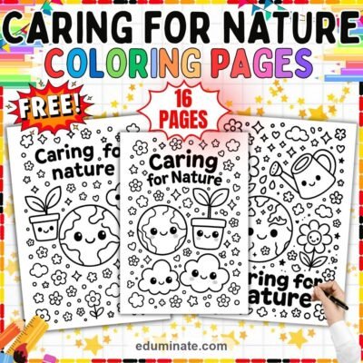 Free Caring for Nature Coloring Pages (16 Printable Earth Day Sheets) — resource cover