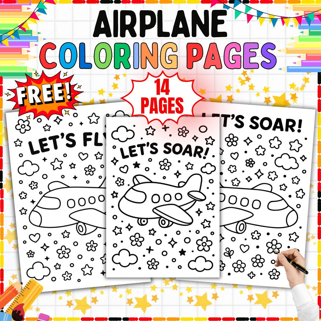 Preview sheet 1 of Airplane Coloring Mega Bundle (84 Printable Pages, 3 Packs)