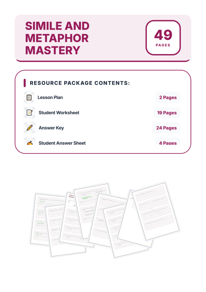 Simile and Metaphor Worksheets | Figurative Language Practice with Answer Key preview page