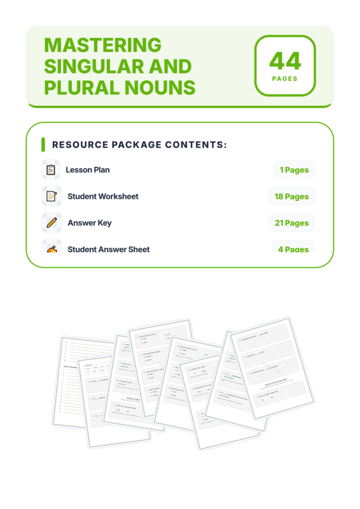 Singular and Plural Nouns Worksheets | Plural Rules | Grammar Practice Activity preview page