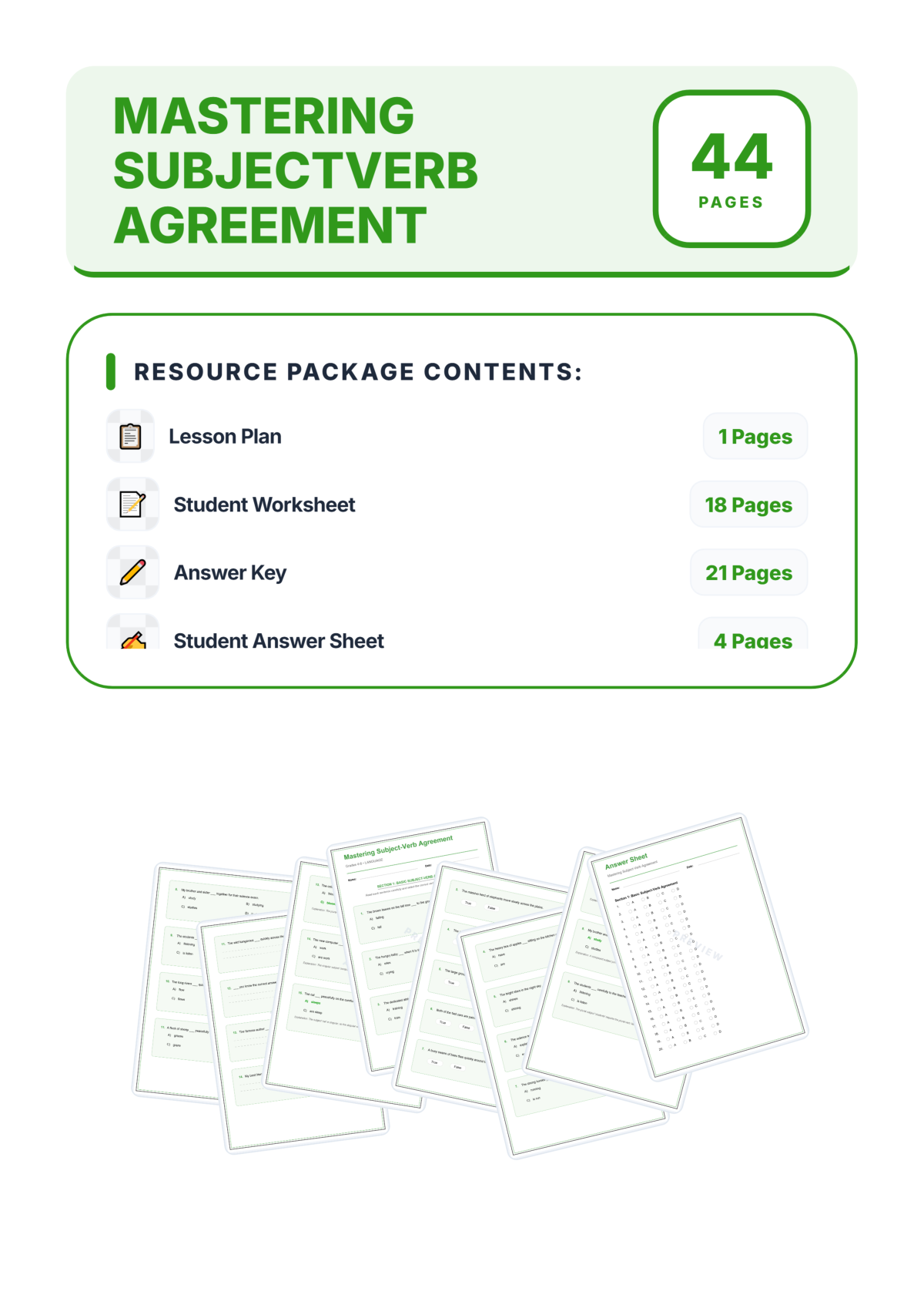 Preview sheet 1 of Subject-Verb Agreement Worksheet | Grammar Practice | Answer Key and Lesson Plan