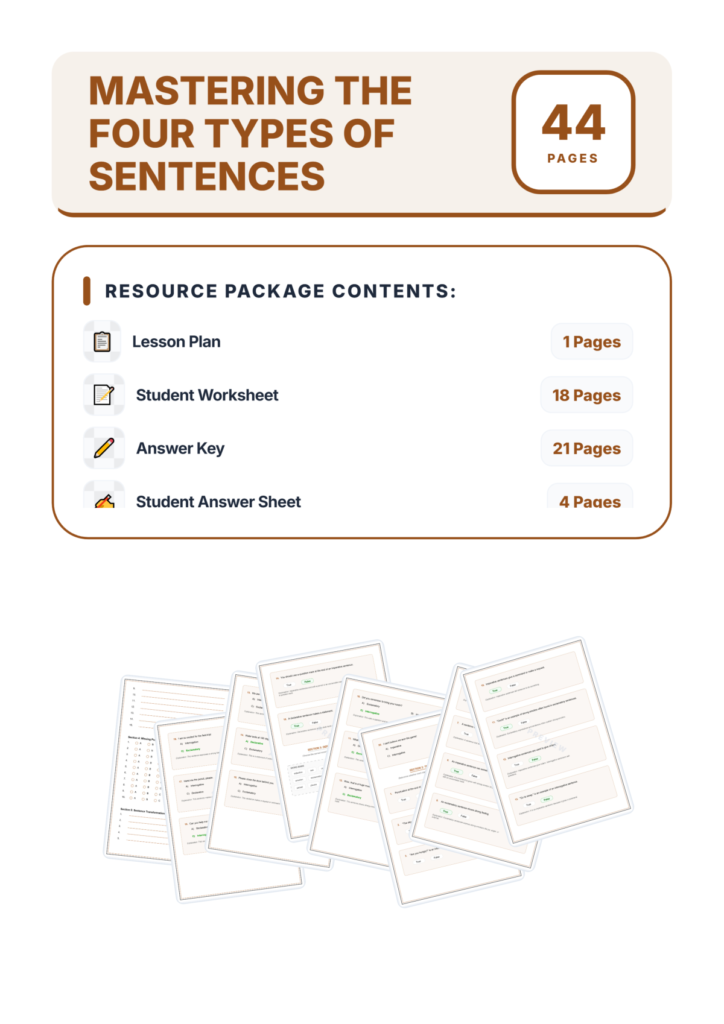 Four Types of Sentences Worksheets | Sentence Types Practice | Grammar Activity preview page