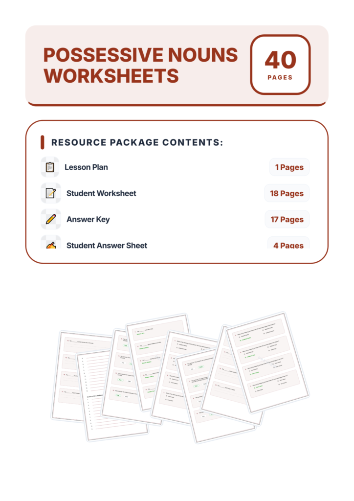 Possessive Nouns Worksheet Packet With Singular and Plural Apostrophe Work preview page