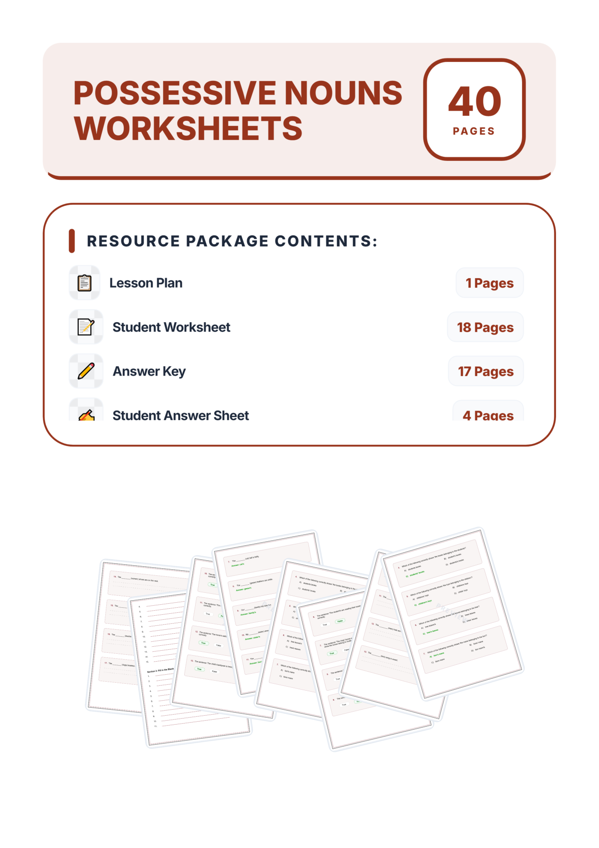 Preview sheet 1 of Possessive Nouns Worksheet Packet With Singular and Plural Apostrophe Work