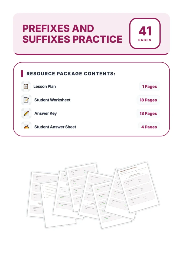 Prefixes and Suffixes Practice Worksheet Packet With Affix Meaning Exercises sample page 1