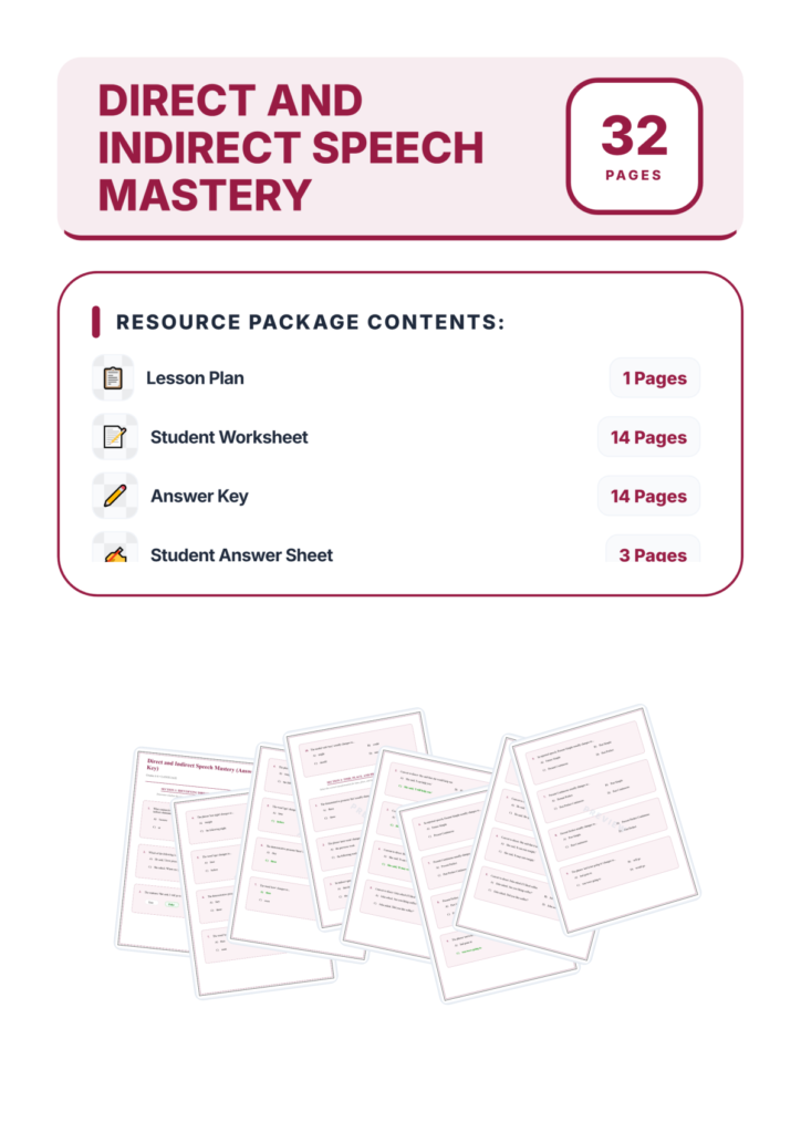 Direct and Indirect Speech Worksheets - Reported Speech & Dialogue Practice preview page