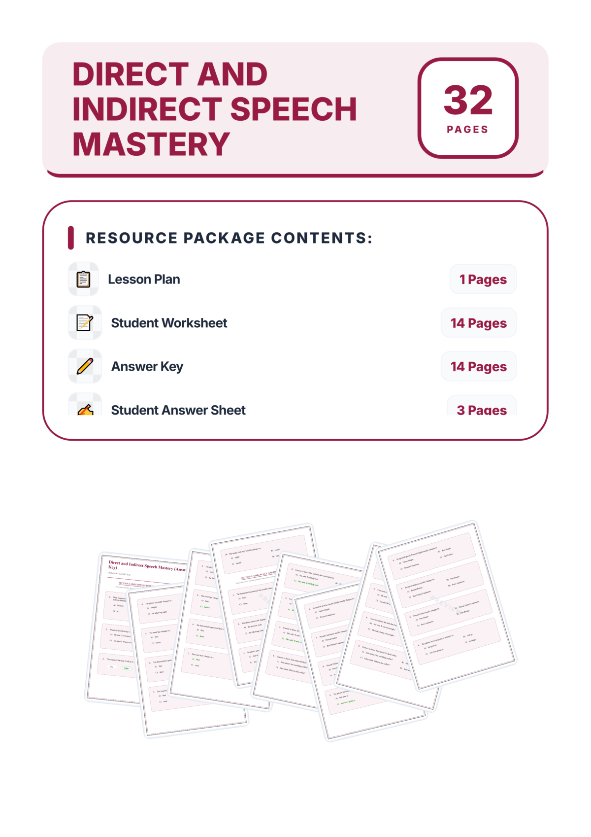 Preview sheet 1 of Direct and Indirect Speech Worksheets – Reported Speech & Dialogue Practice