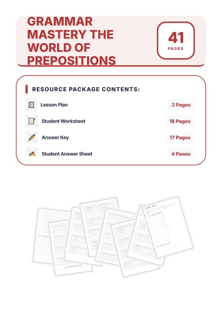 Prepositions and Prepositional Phrases Worksheets - Time Place & Direction preview page