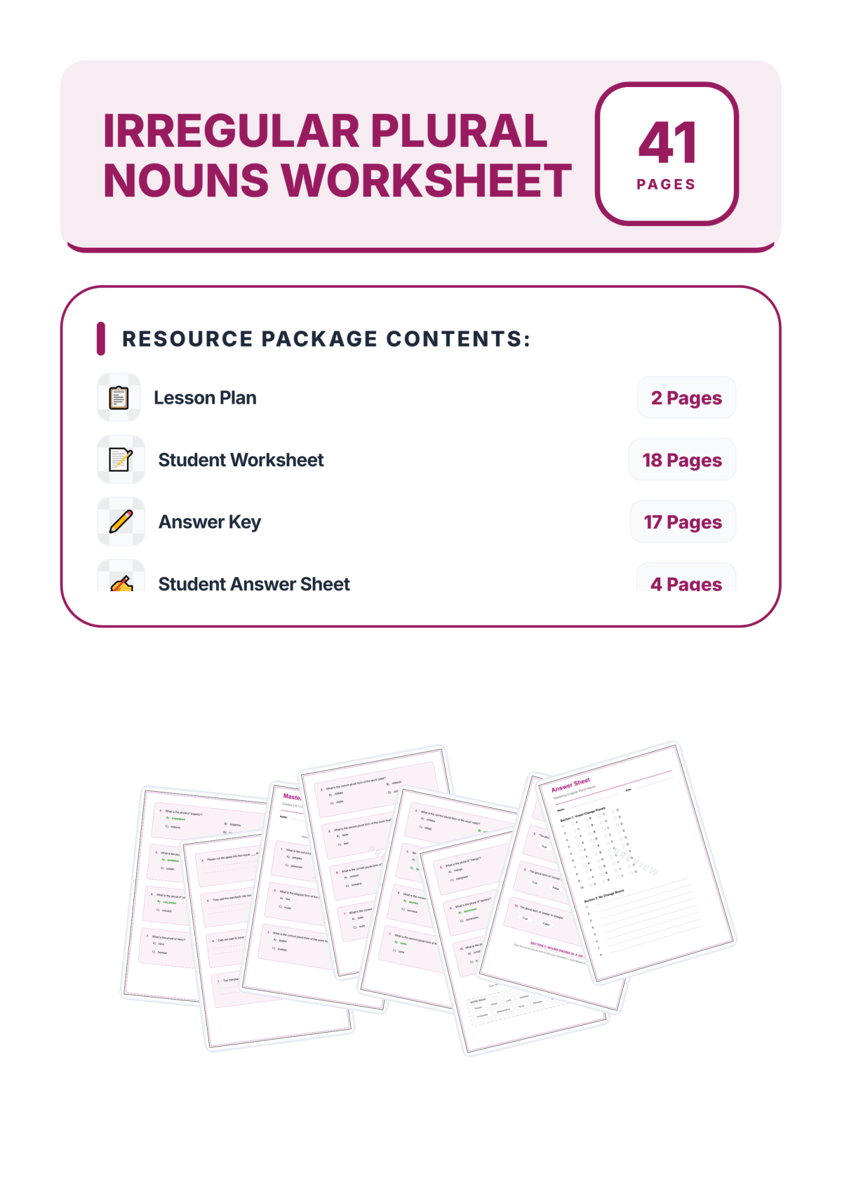 Preview sheet 1 of Irregular Plural Nouns Worksheet Packet – Spelling Rules & Plural Practice