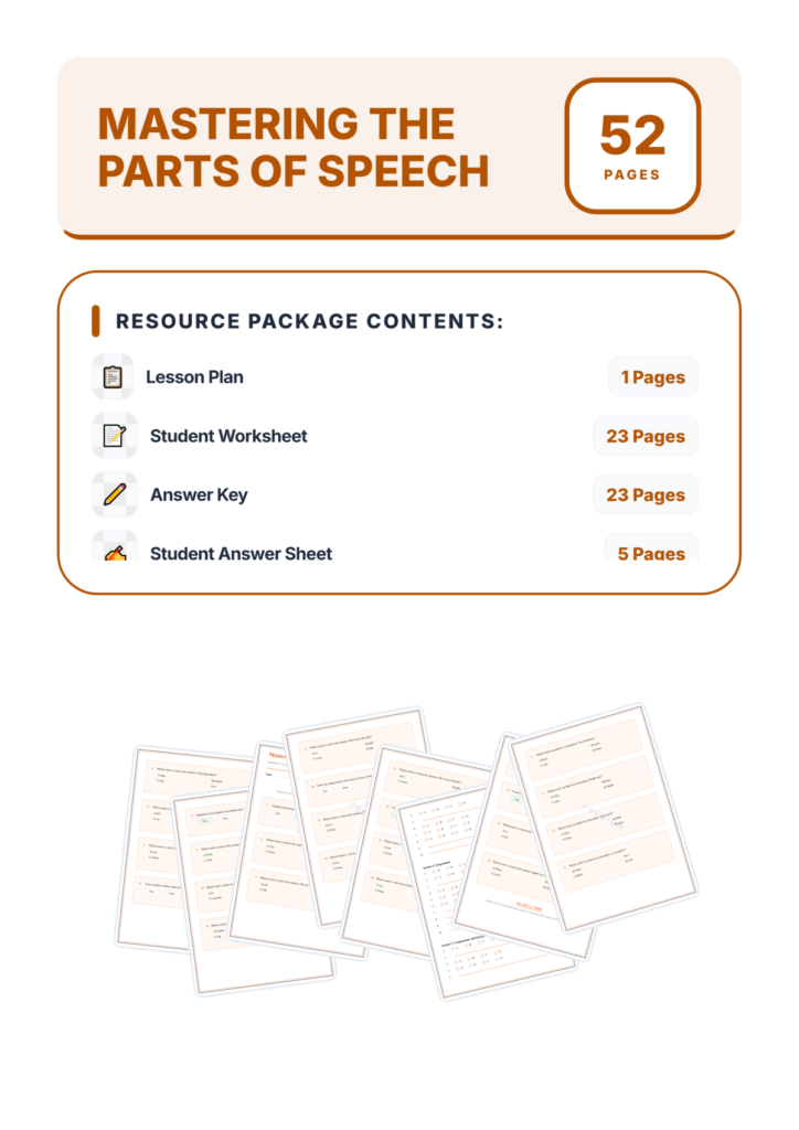 Parts of Speech Worksheets - Nouns Verbs Adjectives & Adverbs Practice Set preview page