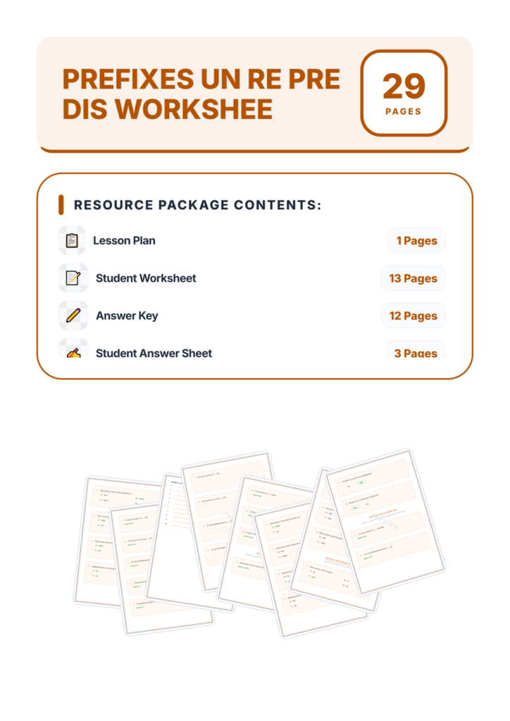 Prefixes Un Re Pre Dis Worksheet Packet - Word Study & Root Word Practice preview page